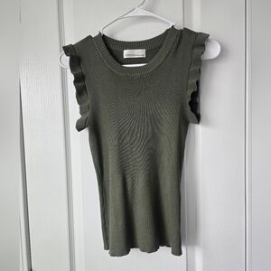 Zenana Olive Ruffle Sleeve Tank Top Sz Medium NWOT